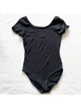 Danskin Now Black Short Sleeve Cotton/Spandex Girls Leotard S(6/6x)